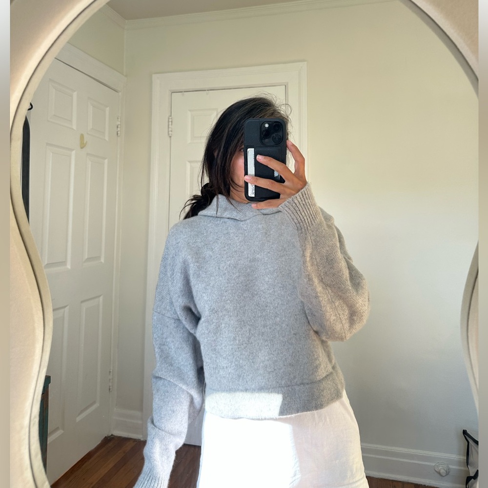 Tibi Light Gray Cashmere Hoodie Sweater - Picture 5 of 8
